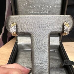 Mesh Perlee and Pave Diamond Huggies